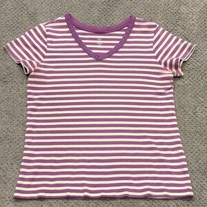 Lands' End V-Neck Cotton Striped Top, size Small